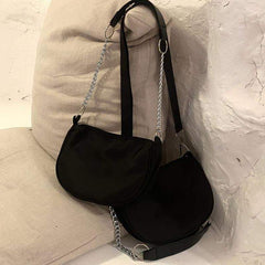 Black Grunge Nylon Chain Shoulder Bag