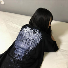 Black Grunge Rock Print Oversized T-Shirt