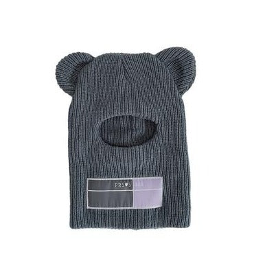 Black Grunge Style Ears Knitted Face Mask Hat