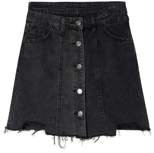 Black High Waist Front Buttons Denim Mini Skirt