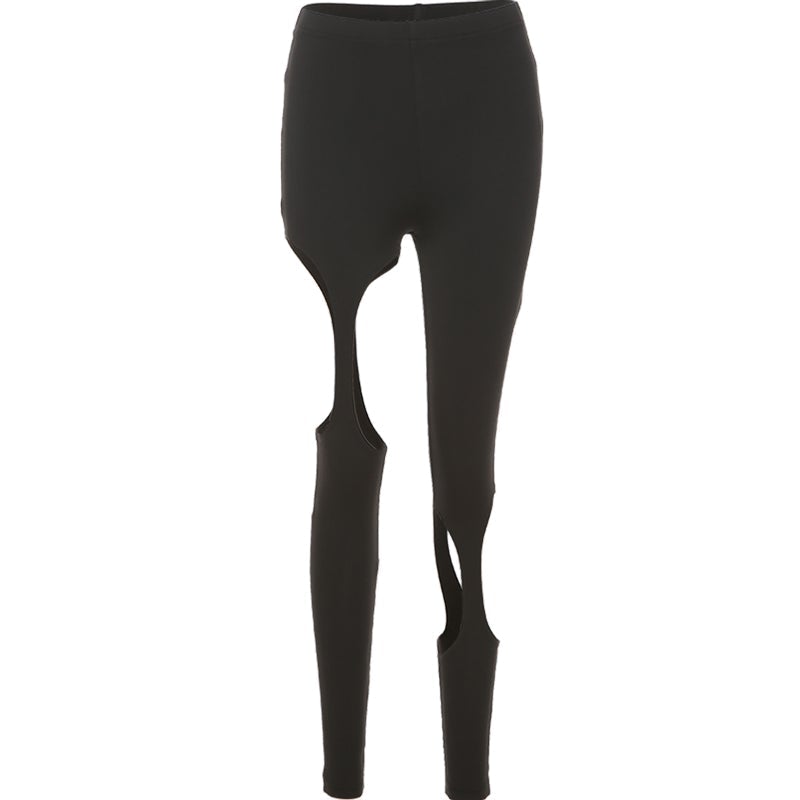 Black Hollow Out Slim Leggings