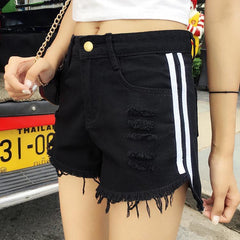 Black Jean Side White Sport Lines Summer Shorts