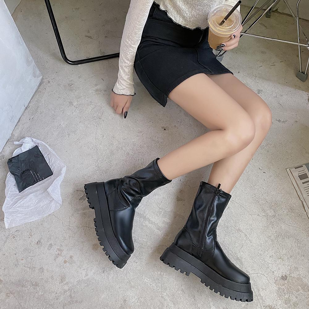 Black Leather Egirl Big Chunky Platform Boots