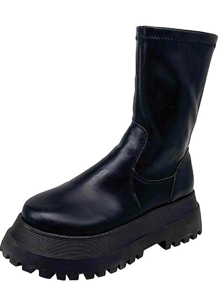 Black Leather Egirl Big Chunky Platform Boots