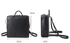 Black Leather Square Minimalistic Zipper Backpack