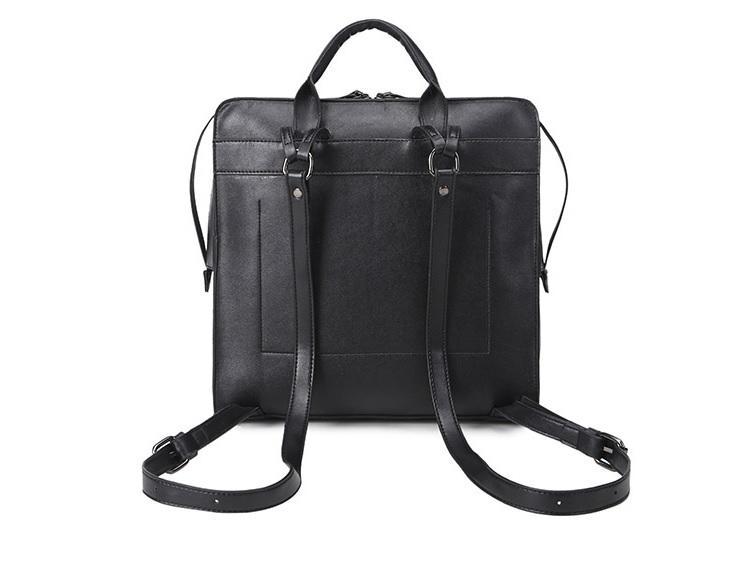 Black Leather Square Minimalistic Zipper Backpack