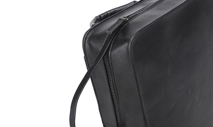 Black Leather Square Minimalistic Zipper Backpack