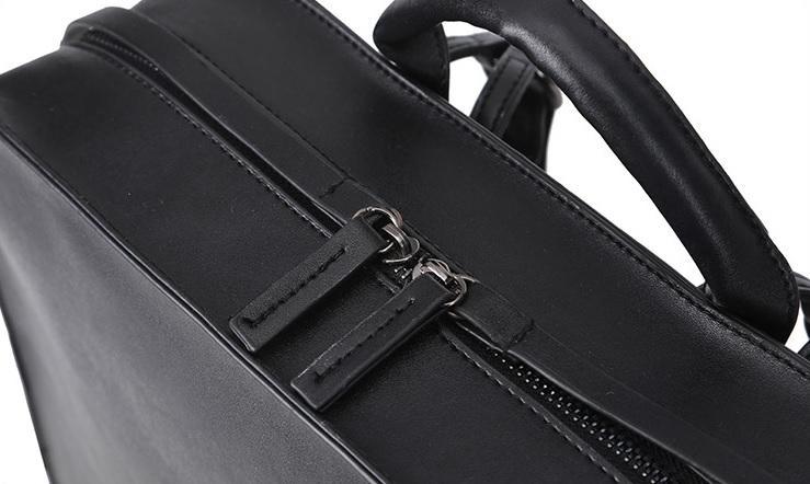 Black Leather Square Minimalistic Zipper Backpack