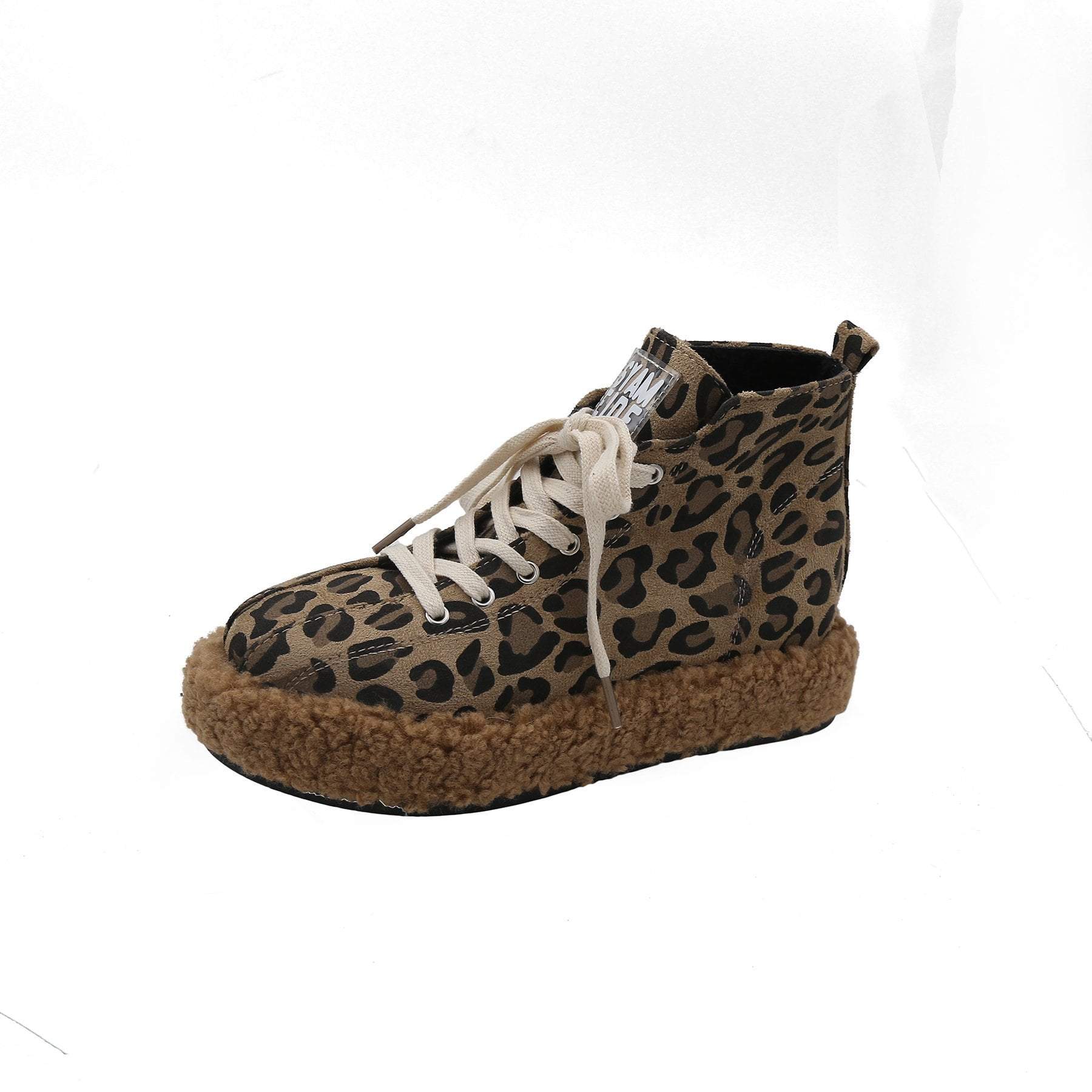 Black Leopard Fluffy Platform Sneakers