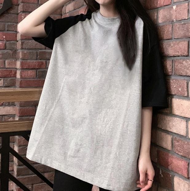 Black Light Gray Medium Sleeves Loose T-Shirt