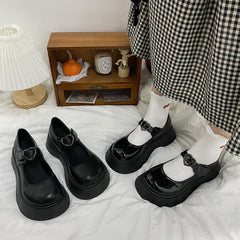 Black Matte Glossy Vintage Lolita Heart Buckle Sandals