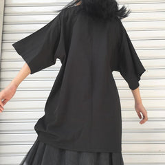 Black Minimalistic Short Sleeve Kimono Blouse