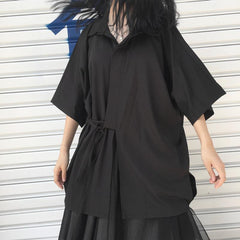 Black Minimalistic Short Sleeve Kimono Blouse