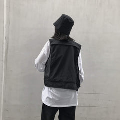 Black Multi Pockets Street Fashion Mesh Vest