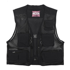 Black Multi Pockets Street Fashion Mesh Vest