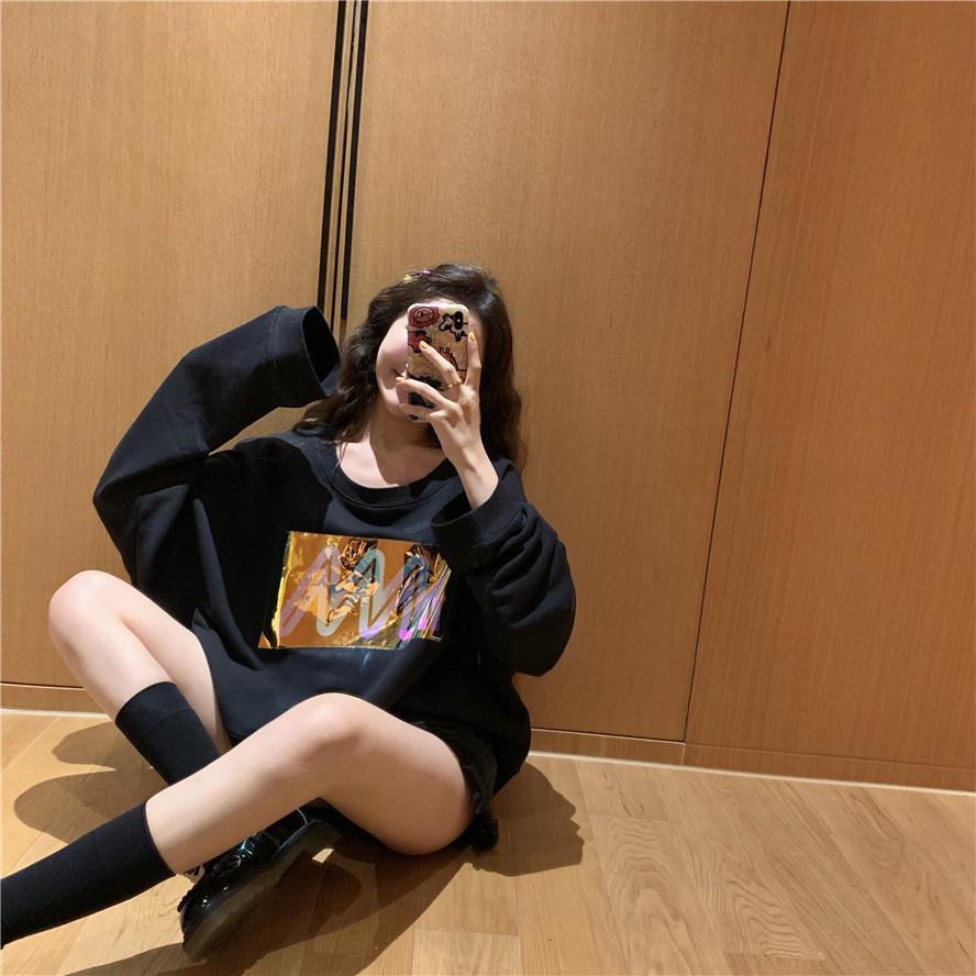 Black Orange Holorgraphic Screen Print Oversized Sweatshirt