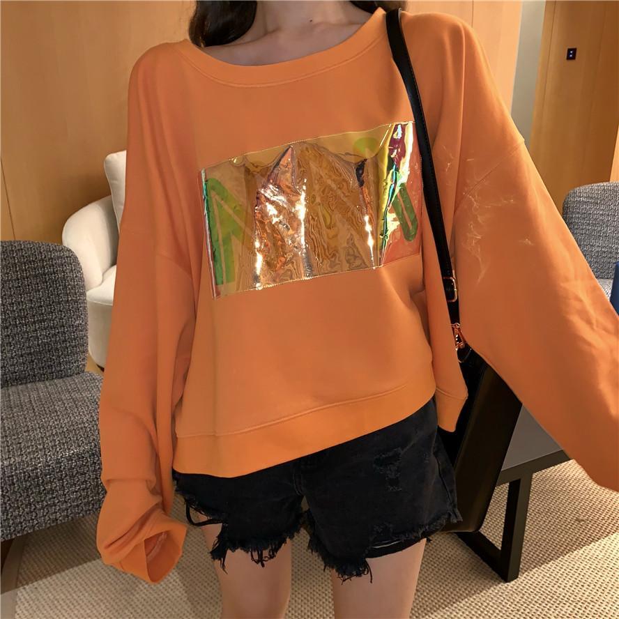 Black Orange Holorgraphic Screen Print Oversized Sweatshirt