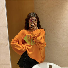 Black Orange Holorgraphic Screen Print Oversized Sweatshirt