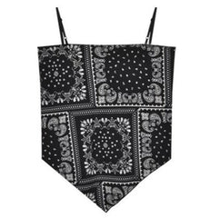 Black Paisley Pattern Backless Vest + Crop White Top