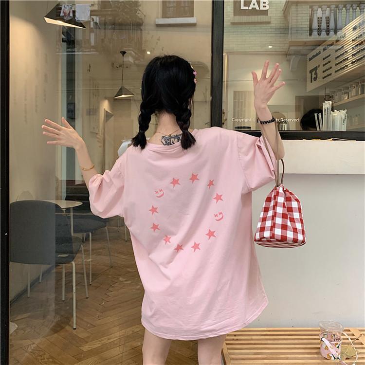 Black Pink Stars Print Huge Oversized T-Shirt