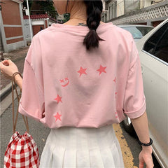 Black Pink Stars Print Huge Oversized T-Shirt