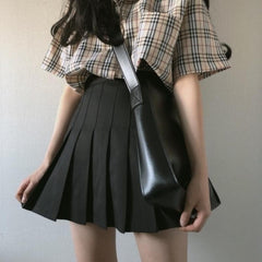 Black Pleated Minimalistic With Hidden Shorts Skirt