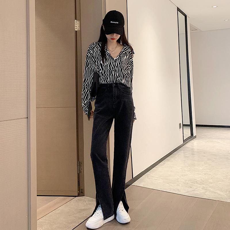 Black Plus Velvet High Waist Side Split Slim Pants