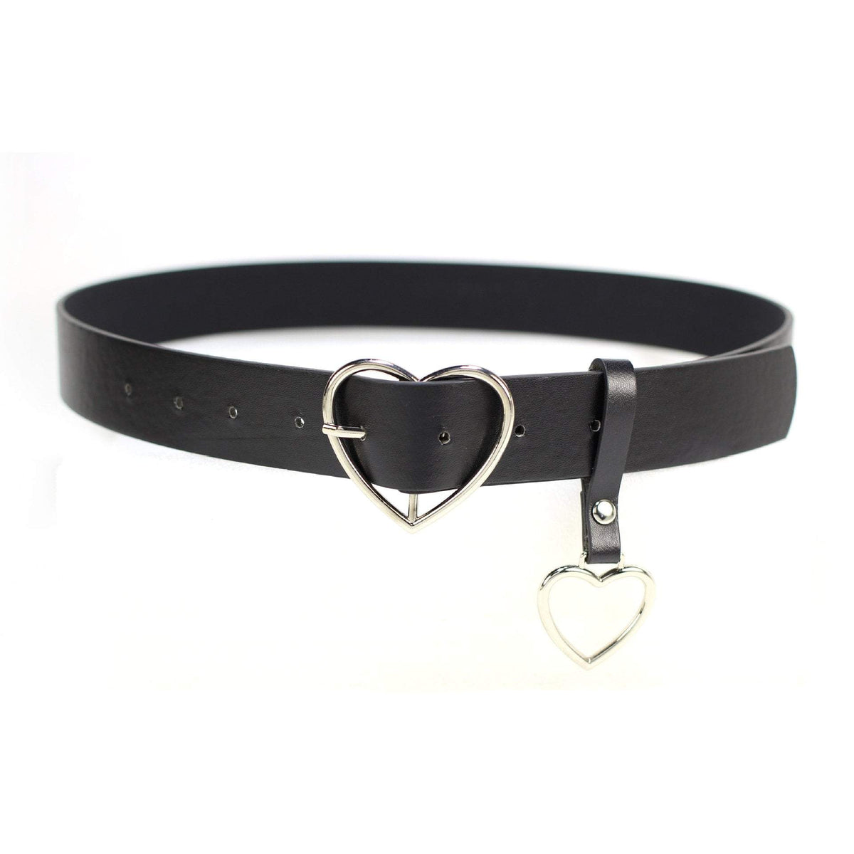 Black Pu Belt Grunge Metallic Heart Buckle