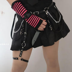 Black Pu Leather Heart Buckle Belt + Garter Chain Belts