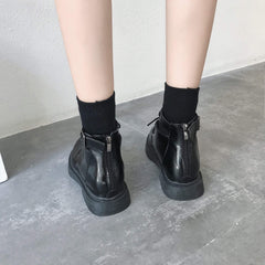 Black Pu Zipper Boots With Cutouts