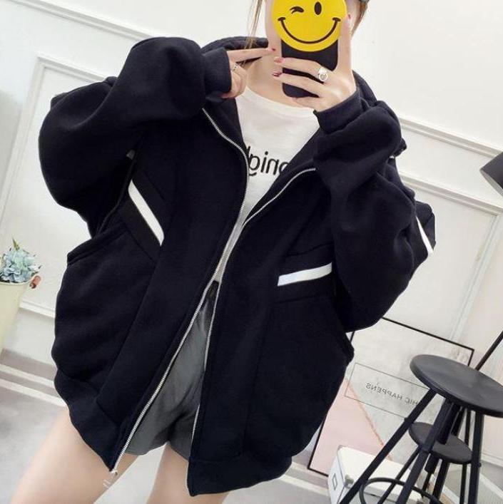 Black Red Contast Color Oversized Thick Zipper Sweatshirt