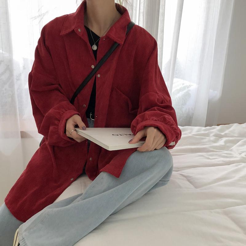 Black Red Tumblr Grunge Oversized Corduroy Shirt