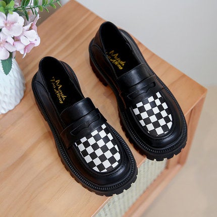 Black Retro Aesthetic Pu Leather Chunky Sole Shoes