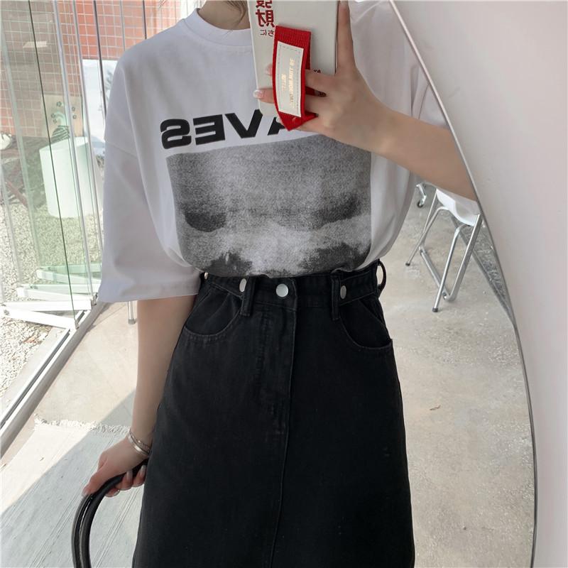 Black Retro Denim High Waist Long Skirt