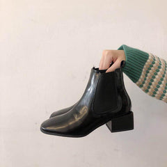 Black Square Heel Chelsea Boots