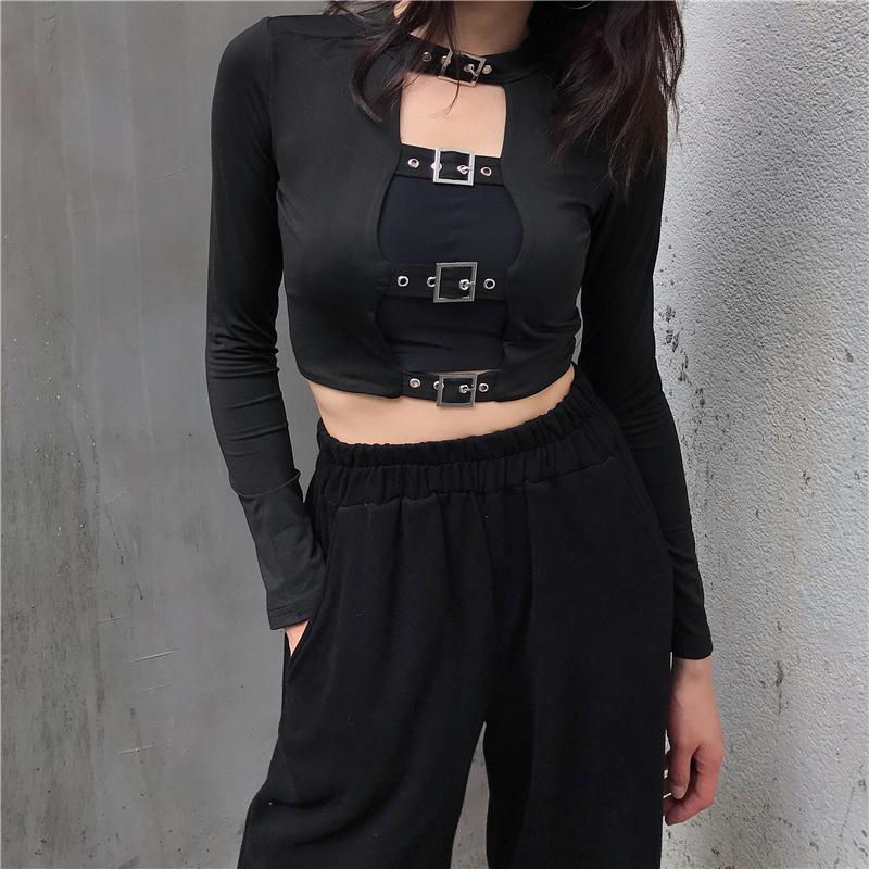 Black Straps Top Long Sleeve Shirt