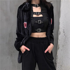 Black Straps Top Long Sleeve Shirt