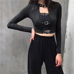 Black Straps Top Long Sleeve Shirt