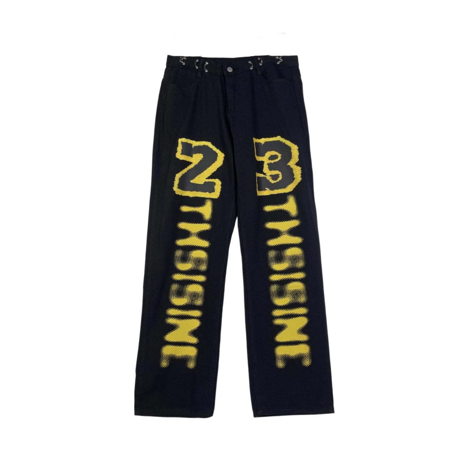 Black Street Style Yellow Letters Print Loose Denim Pants