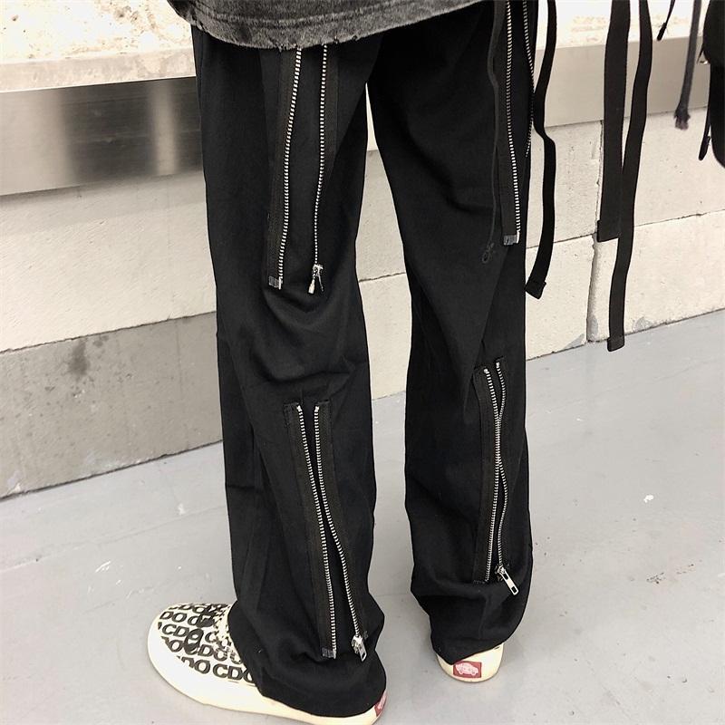 Black Techwear Back Zipper Straight Oversized Pants