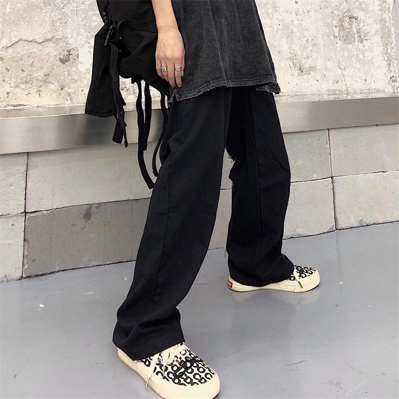 Black Techwear Back Zipper Straight Oversized Pants