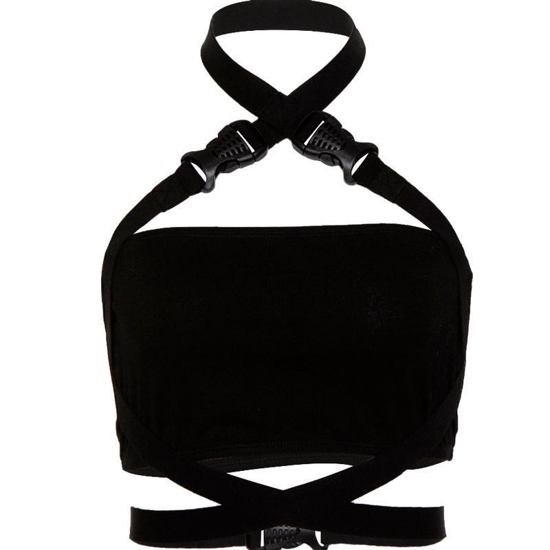 Black Techwear Straps Crop Bra Top