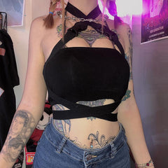 Black Techwear Straps Crop Bra Top