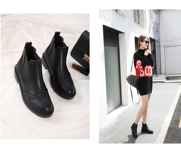 Black Western Sewed Holes Closed Autumn Boots