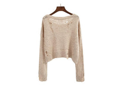 Black White Beige Knit Ripped Holes Crop Sweaters