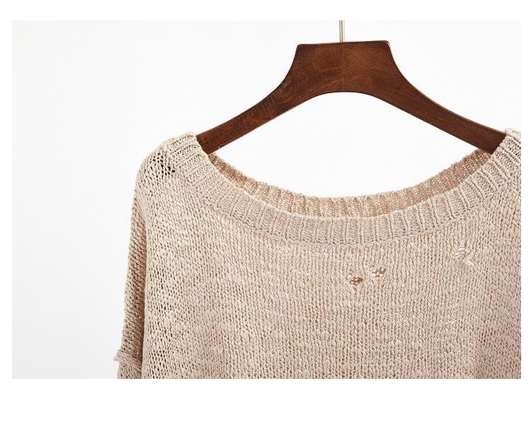 Black White Beige Knit Ripped Holes Crop Sweaters