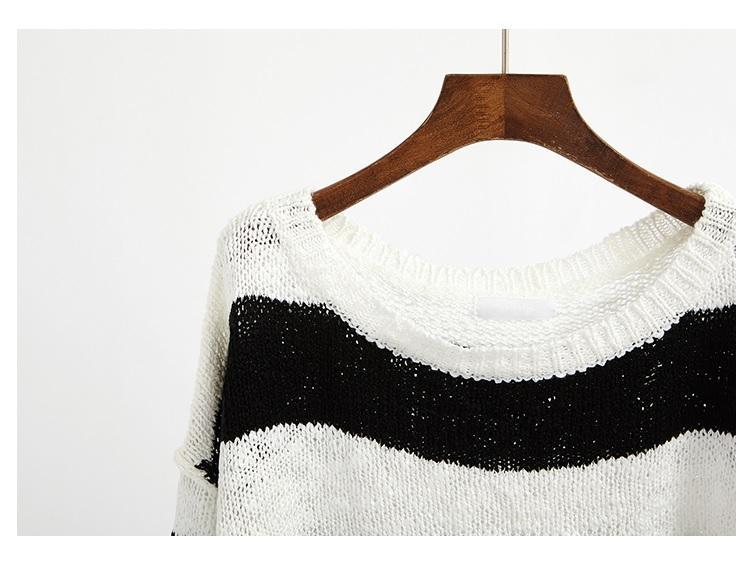 Black White Beige Knit Ripped Holes Crop Sweaters