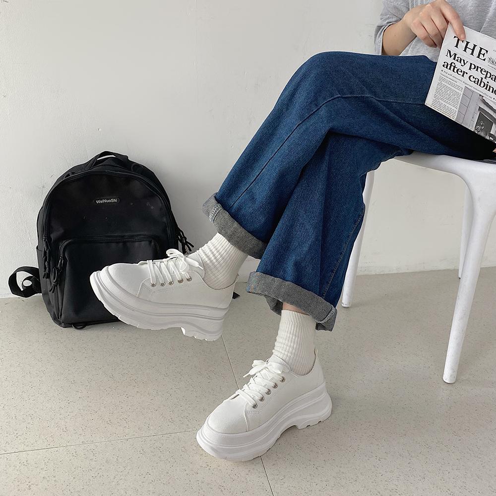 Black White Canvas Stitching Thick Platform Sneakers