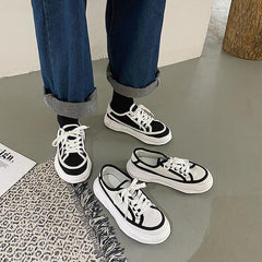 Black White Egirl Contrast Lines Thick Sole Sneakers