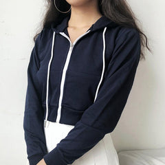 Black White Gray Dark Blue Crop Hoodie